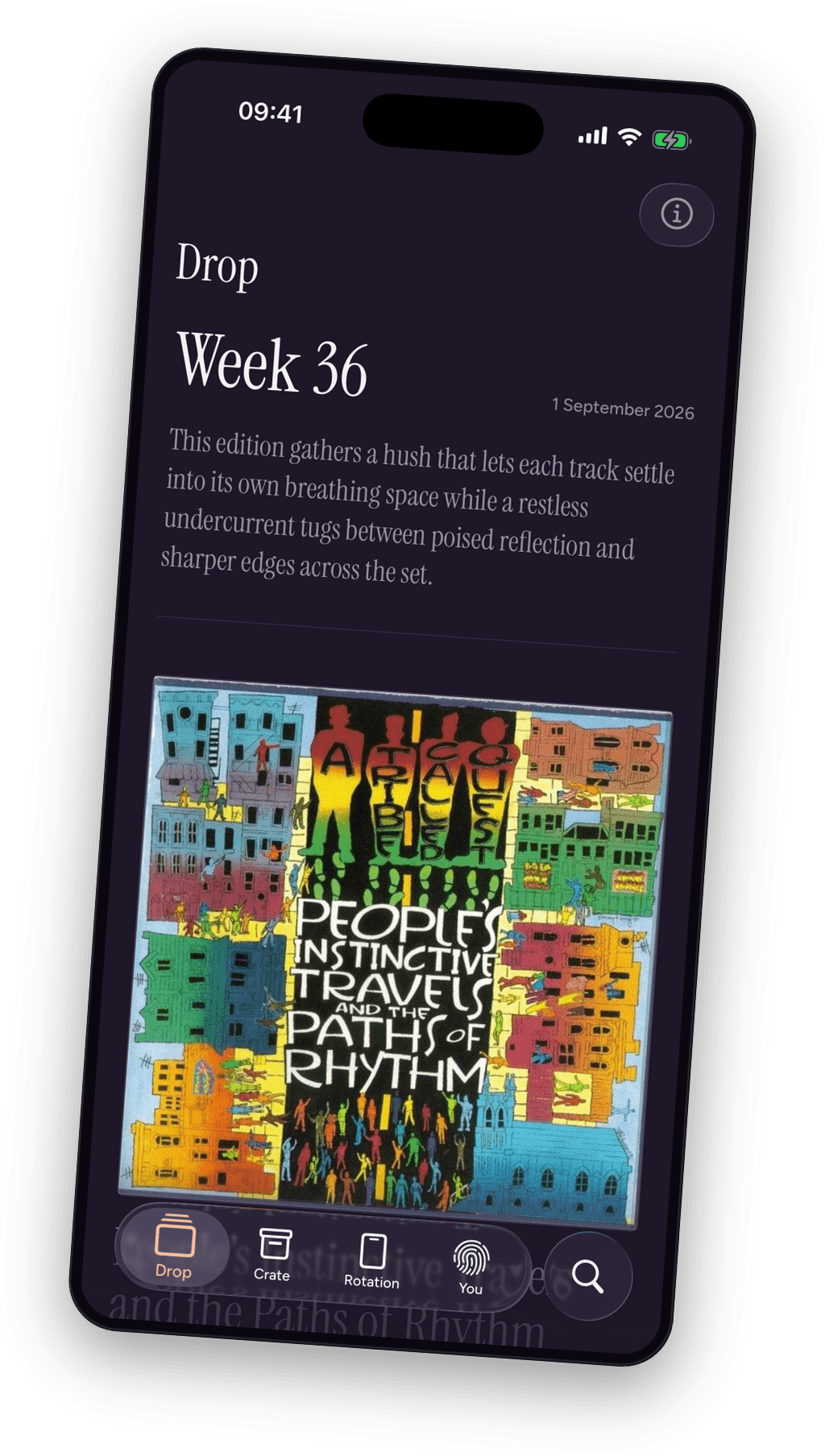 The synff app showing a weekly recommendation and why it was chosen