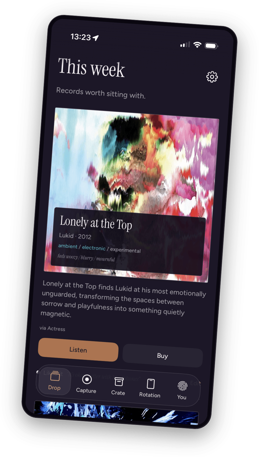 The synff app showing a weekly recommendation and why it was chosen
